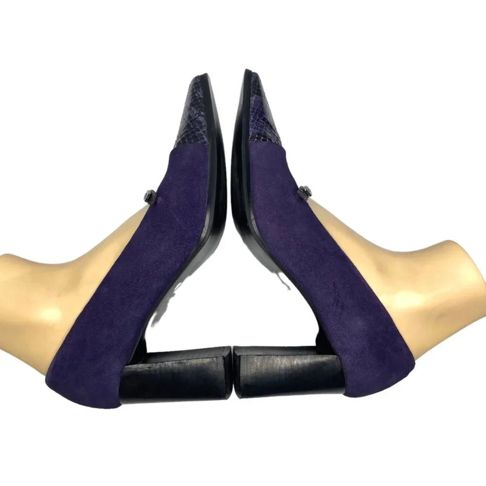 F Studio Carlos Falchi Womens Purple Suede Snakeskin Square Toe Heel Size 9.5 - Picture 4 of 12